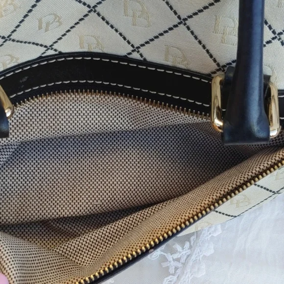 Dooney & Bourke Classic Cream Signature Canvas and Black Leather Baguette Bag - Picture 16 of 17